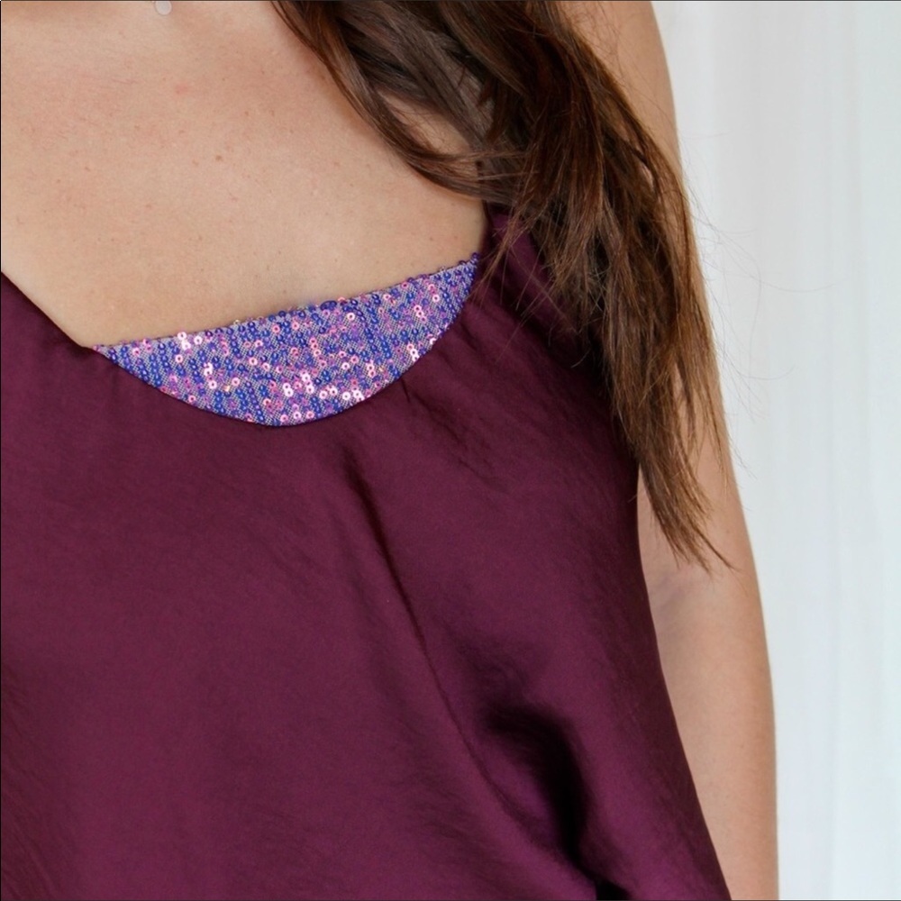 Free People “Turn it on” sequin camisole top burgundy and purple colors NWT - Picture 4 of 11